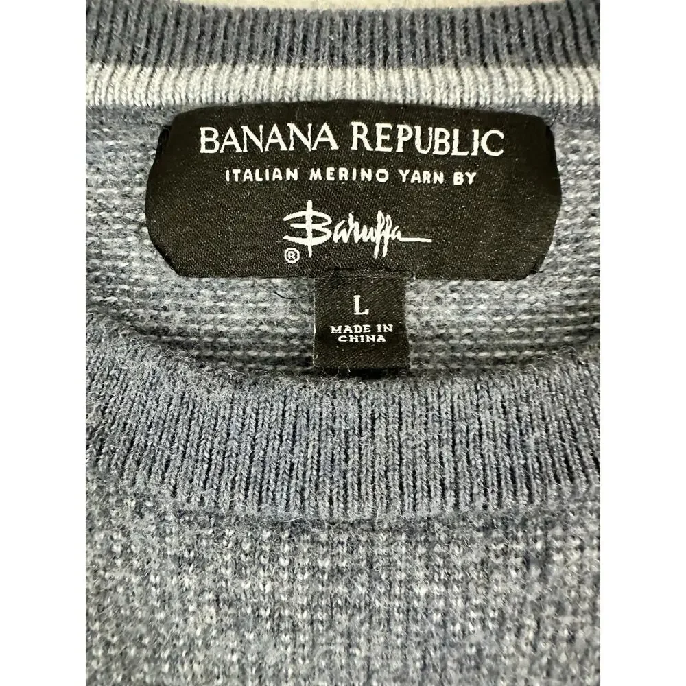 Banana Republic Men's Italian Merino By Baruffa Crew Neck Blue Sweater Size‎ Lg